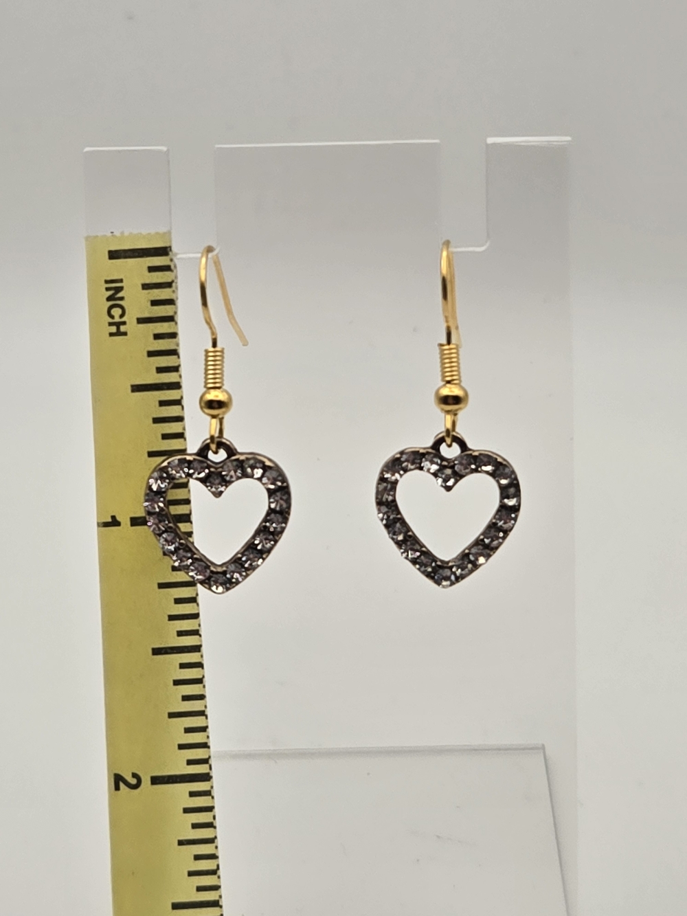 Heart Drop Earrings with Clear Crystal Accents